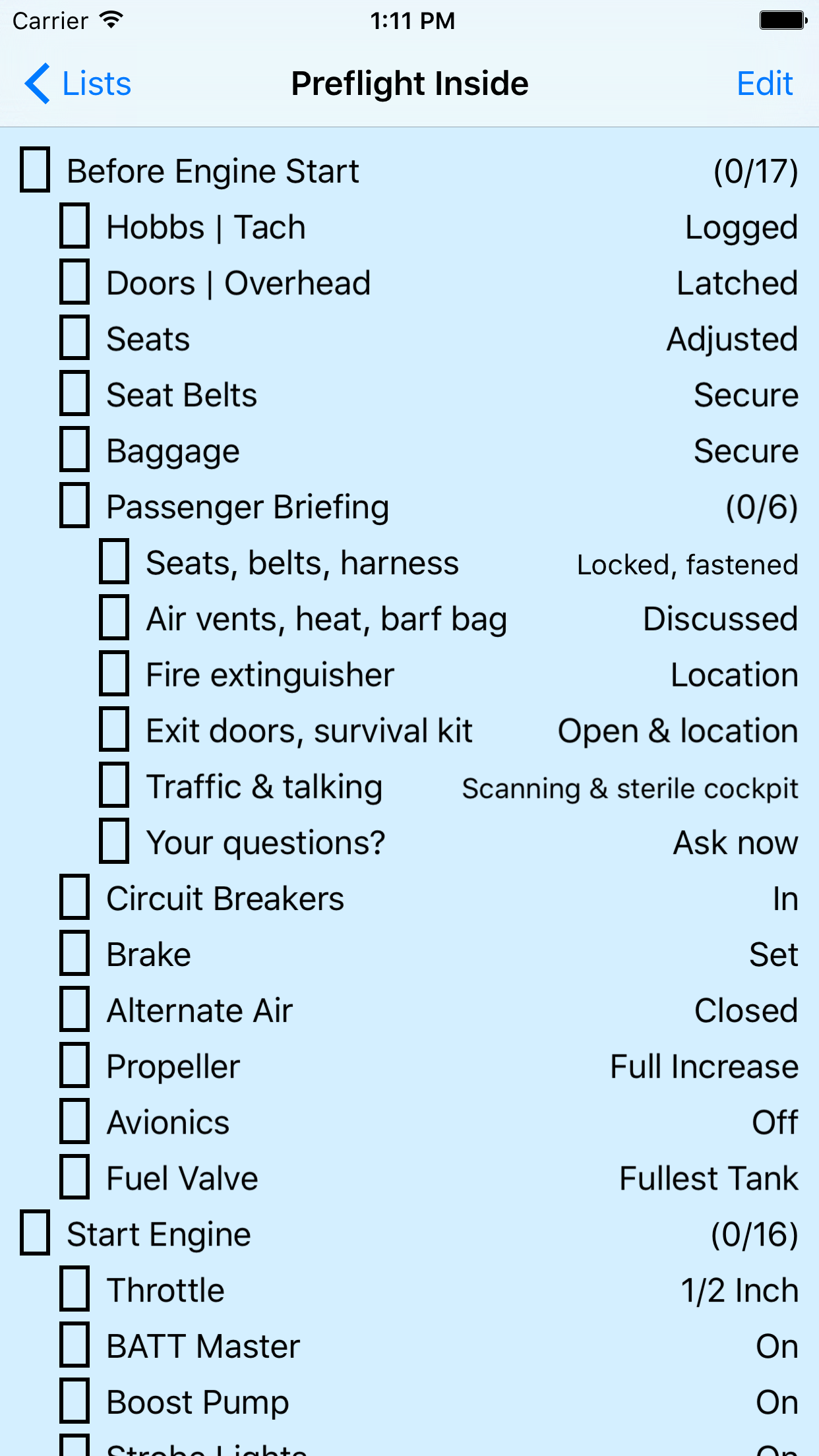 Pilot cList Screen 2