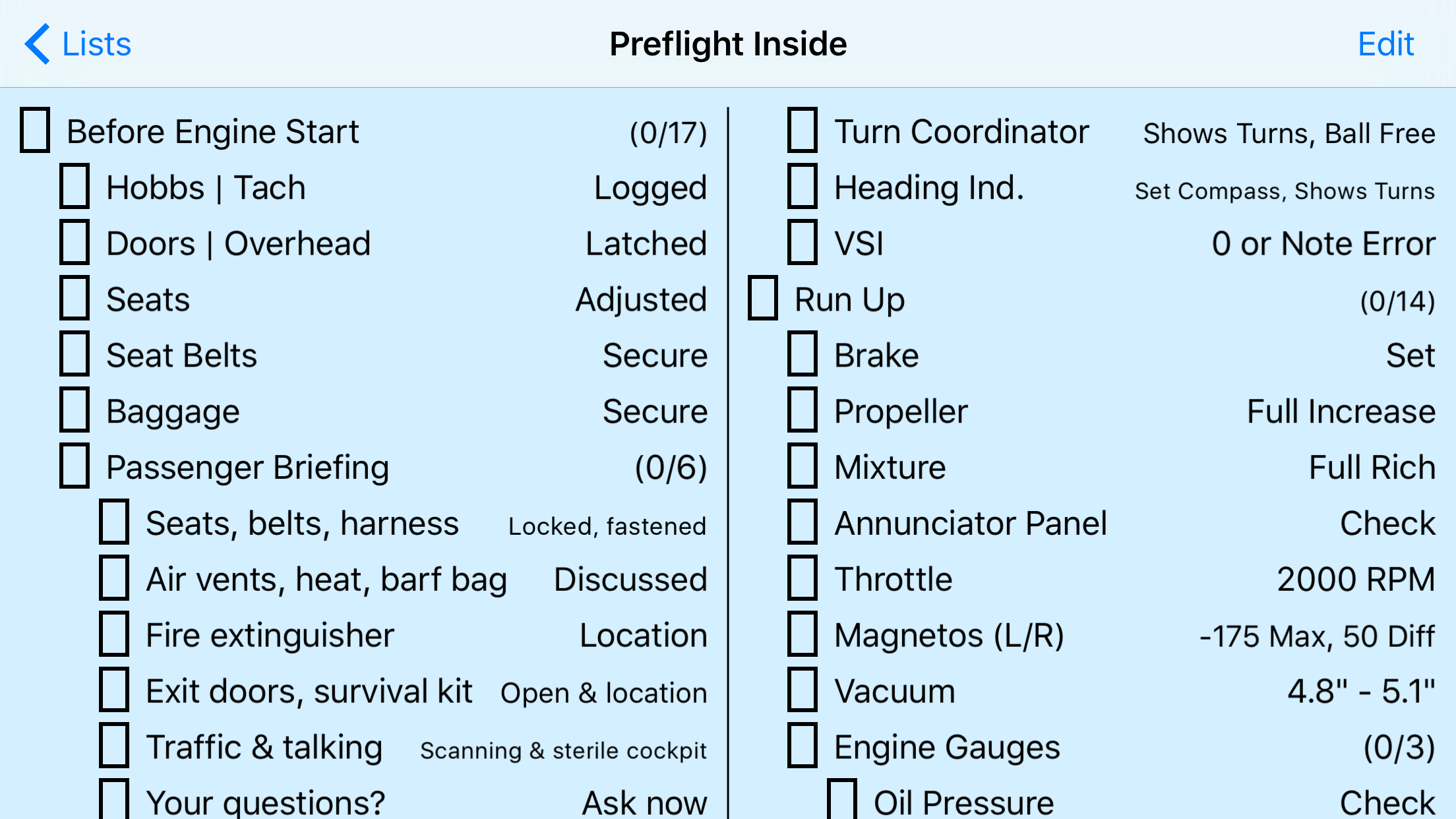 Pilot cList Screen 3